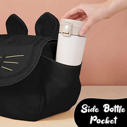 Universal Stroller Organizer Bag with 2 Cup Holders, Cute Kitty Baby Stroller Caddy, Waterproof Storage Organizer with Adjustable Straps, Fits Most Strollers, Prams & Pushchairs