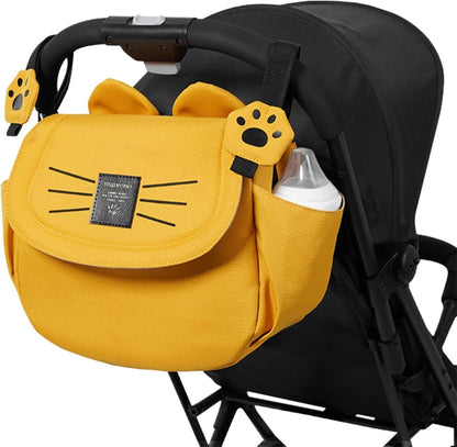 Universal Stroller Organizer Bag with 2 Cup Holders, Cute Kitty Baby Stroller Caddy, Waterproof Storage Organizer with Adjustable Straps, Fits Most Strollers, Prams & Pushchairs