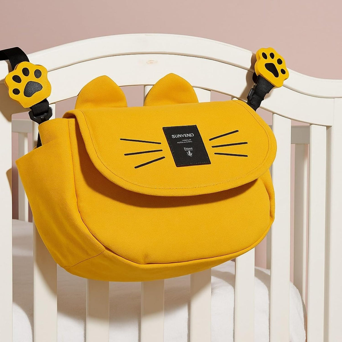 Universal Stroller Organizer Bag with 2 Cup Holders, Cute Kitty Baby Stroller Caddy, Waterproof Storage Organizer with Adjustable Straps, Fits Most Strollers, Prams & Pushchairs