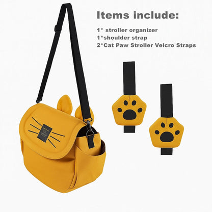 Universal Stroller Organizer Bag with 2 Cup Holders, Cute Kitty Baby Stroller Caddy, Waterproof Storage Organizer with Adjustable Straps, Fits Most Strollers, Prams & Pushchairs