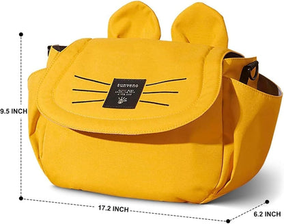Universal Stroller Organizer Bag with 2 Cup Holders, Cute Kitty Baby Stroller Caddy, Waterproof Storage Organizer with Adjustable Straps, Fits Most Strollers, Prams & Pushchairs