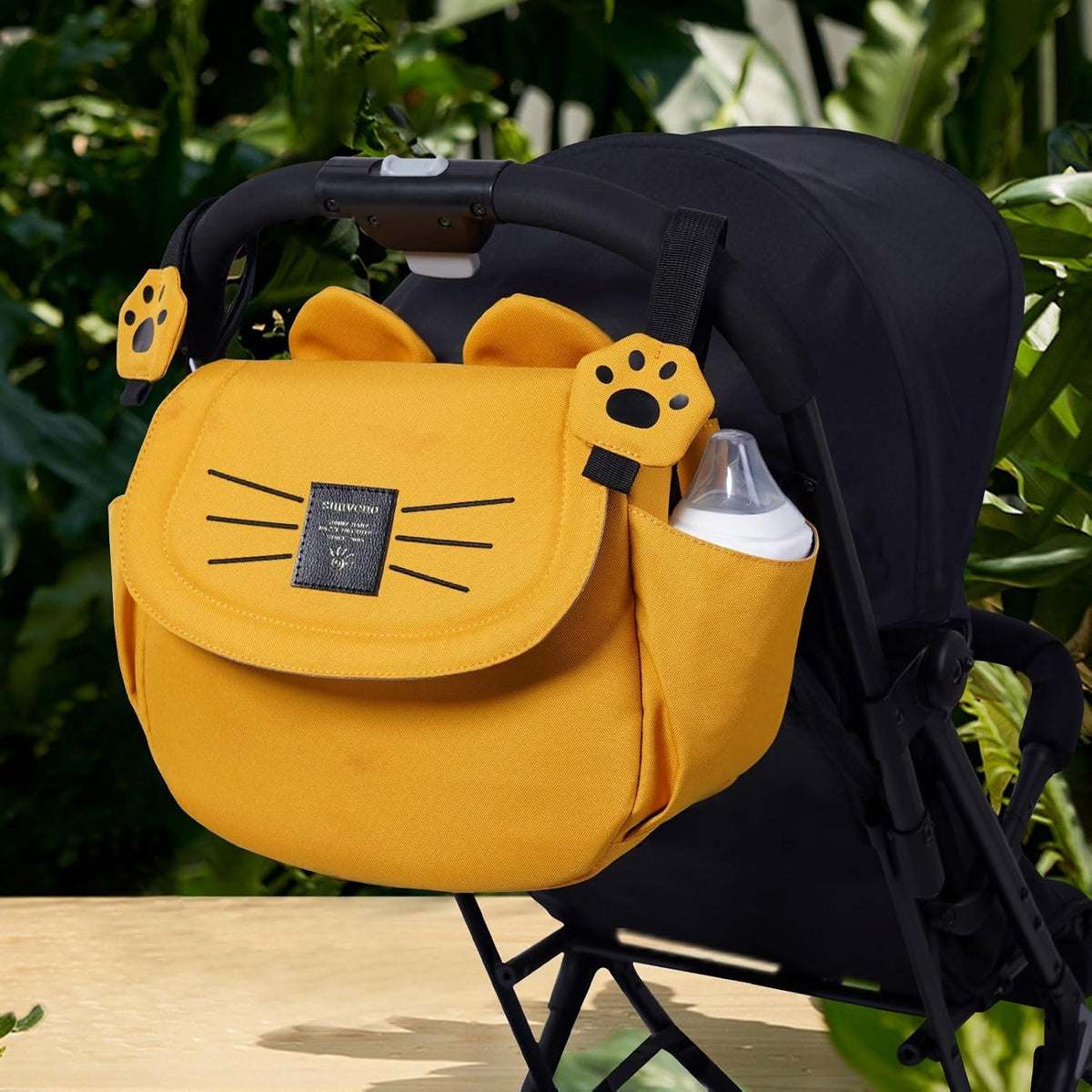 Universal Stroller Organizer Bag with 2 Cup Holders, Cute Kitty Baby Stroller Caddy, Waterproof Storage Organizer with Adjustable Straps, Fits Most Strollers, Prams & Pushchairs