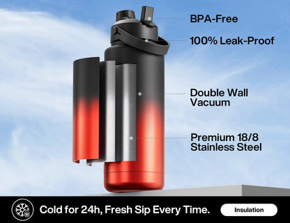 26 oz Insulated Water Bottle with 2-in-1 Straw and Spout Lid, Keep Cold 24H, Leak-Proof, Fits in Car Cup Holder, Stainless Steel Water Bottle for Sports, Gym, Travel, and School (Mousse) - Colors A