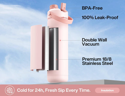 26 oz Insulated Water Bottle with 2-in-1 Straw and Spout Lid, Keep Cold 24H, Leak-Proof, Fits in Car Cup Holder, Stainless Steel Water Bottle for Sports, Gym, Travel, and School (Mousse) - Colors A