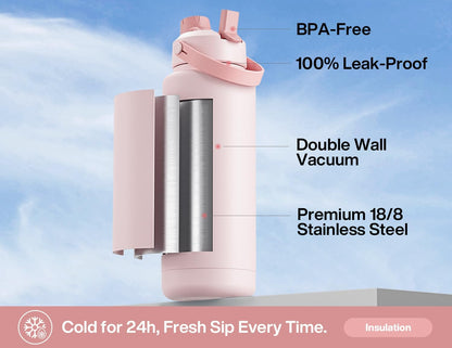 26 oz Insulated Water Bottle with 2-in-1 Straw and Spout Lid, Keep Cold 24H, Leak-Proof, Fits in Car Cup Holder, Stainless Steel Water Bottle for Sports, Gym, Travel, and School (Mousse) - Colors A
