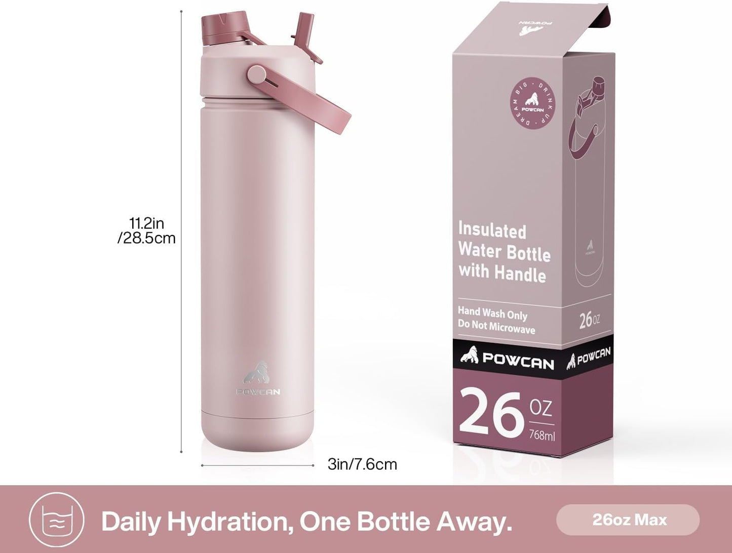 26 oz Insulated Water Bottle with 2-in-1 Straw and Spout Lid, Keep Cold 24H, Leak-Proof, Fits in Car Cup Holder, Stainless Steel Water Bottle for Sports, Gym, Travel, and School (Mousse) - Colors A