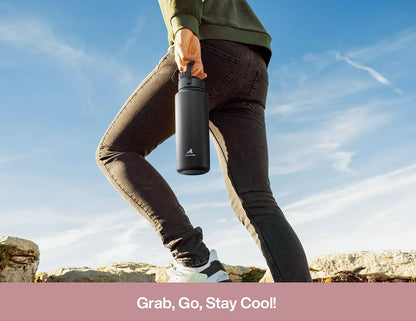 26 oz Insulated Water Bottle with 2-in-1 Straw and Spout Lid, Keep Cold 24H, Leak-Proof, Fits in Car Cup Holder, Stainless Steel Water Bottle for Sports, Gym, Travel, and School (Mousse) - Colors A