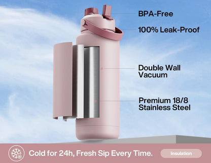 26 oz Insulated Water Bottle with 2-in-1 Straw and Spout Lid, Keep Cold 24H, Leak-Proof, Fits in Car Cup Holder, Stainless Steel Water Bottle for Sports, Gym, Travel, and School (Mousse) - Colors A