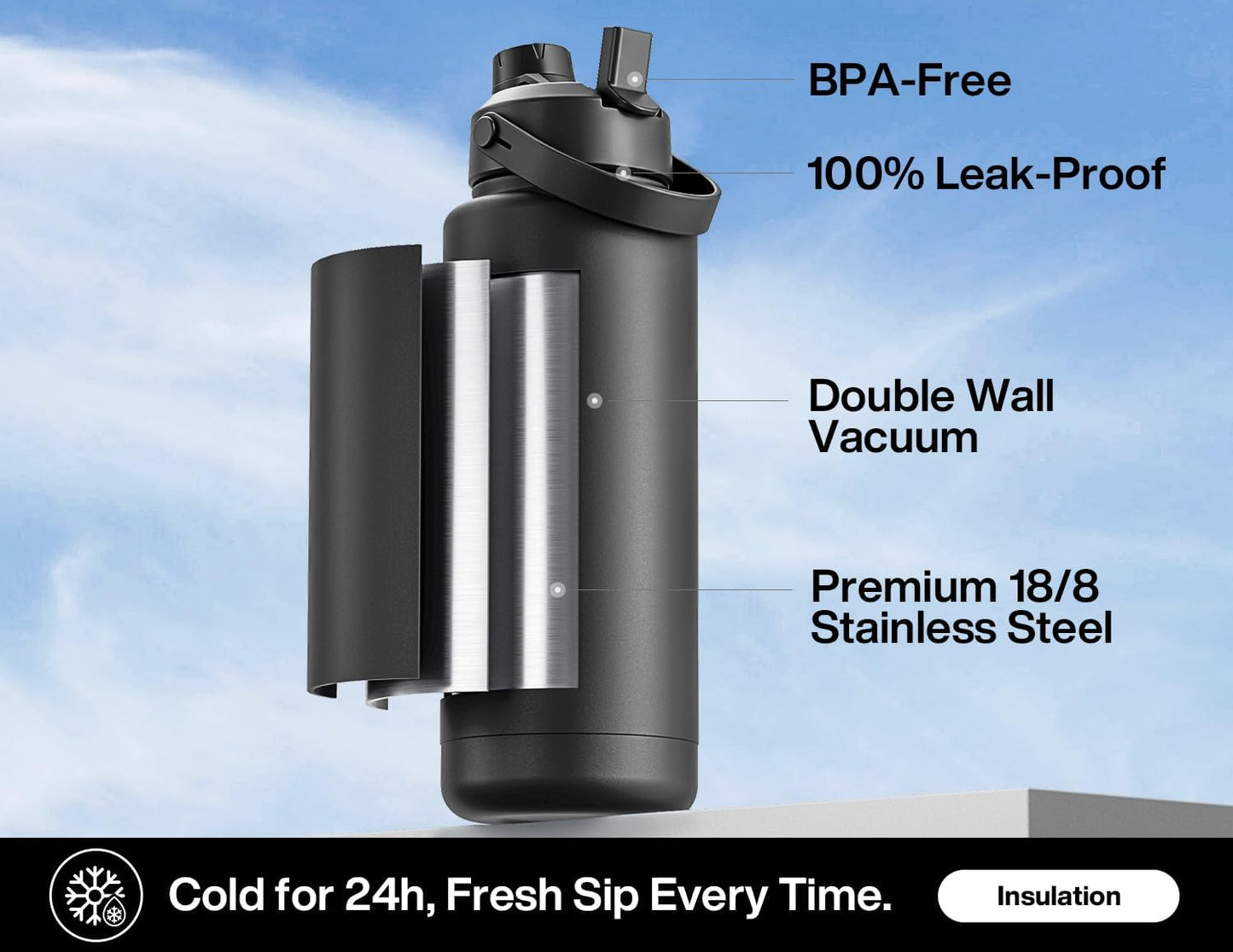 26 oz Insulated Water Bottle with 2-in-1 Straw and Spout Lid, Keep Cold 24H, Leak-Proof, Fits in Car Cup Holder, Stainless Steel Water Bottle for Sports, Gym, Travel, and School (Mousse) - Colors A