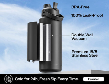26 oz Insulated Water Bottle with 2-in-1 Straw and Spout Lid, Keep Cold 24H, Leak-Proof, Fits in Car Cup Holder, Stainless Steel Water Bottle for Sports, Gym, Travel, and School (Mousse) - Colors A