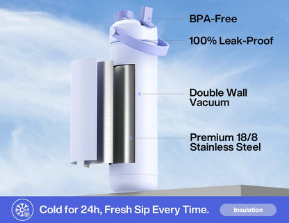 26 oz Insulated Water Bottle with 2-in-1 Straw and Spout Lid, Keep Cold 24H, Leak-Proof, Fits in Car Cup Holder, Stainless Steel Water Bottle for Sports, Gym, Travel, and School (Mousse) - Colors A