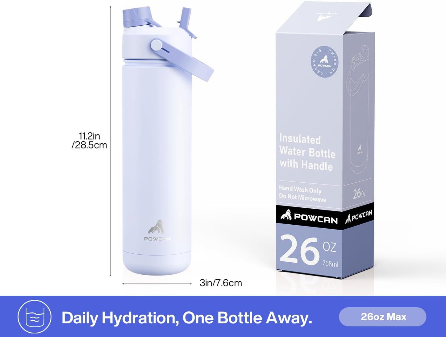 26 oz Insulated Water Bottle with 2-in-1 Straw and Spout Lid, Keep Cold 24H, Leak-Proof, Fits in Car Cup Holder, Stainless Steel Water Bottle for Sports, Gym, Travel, and School (Mousse) - Colors A