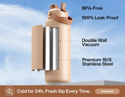 26 oz Insulated Water Bottle with 2-in-1 Straw and Spout Lid, Keep Cold 24H, Leak-Proof, Fits in Car Cup Holder, Stainless Steel Water Bottle for Sports, Gym, Travel, and School (Mousse) - Colors A