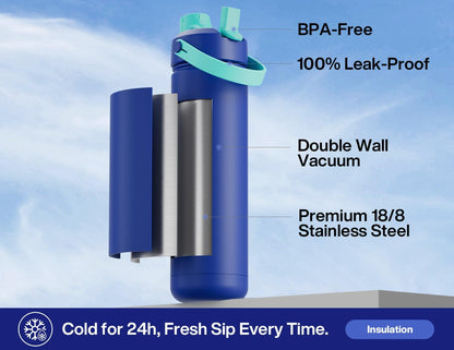 26 oz Insulated Water Bottle with 2-in-1 Straw and Spout Lid, Keep Cold 24H, Leak-Proof, Fits in Car Cup Holder, Stainless Steel Water Bottle for Sports, Gym, Travel, and School (Mousse) - Colors A