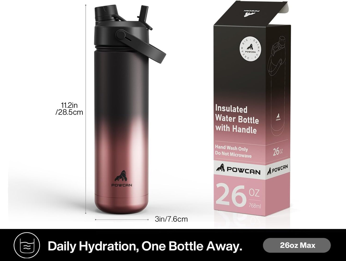 26 oz Insulated Water Bottle with 2-in-1 Straw and Spout Lid, Keep Cold 24H, Leak-Proof, Fits in Car Cup Holder, Stainless Steel Water Bottle for Sports, Gym, Travel, and School (Mousse) - Colors A