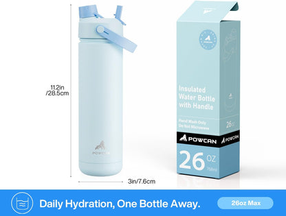 26 oz Insulated Water Bottle with 2-in-1 Straw and Spout Lid, Keep Cold 24H, Leak-Proof, Fits in Car Cup Holder, Stainless Steel Water Bottle for Sports, Gym, Travel, and School (Mousse) - Colors A
