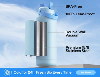 26 oz Insulated Water Bottle with 2-in-1 Straw and Spout Lid, Keep Cold 24H, Leak-Proof, Fits in Car Cup Holder, Stainless Steel Water Bottle for Sports, Gym, Travel, and School (Mousse) - Colors A