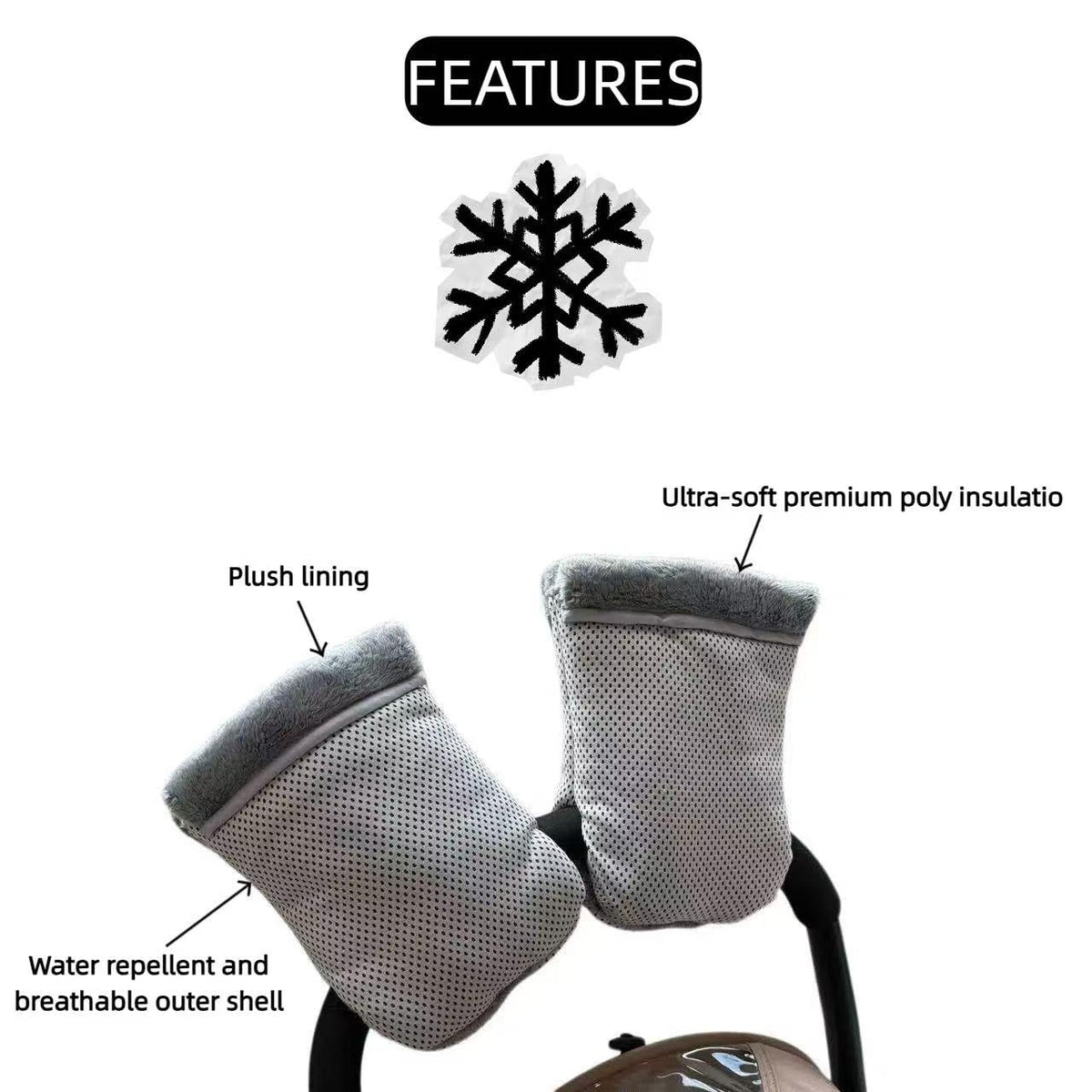 Winter Stroller Hand Muff - Water-Repellent Anti-Freeze Gloves with Plush Lining for Stroller Handlebars