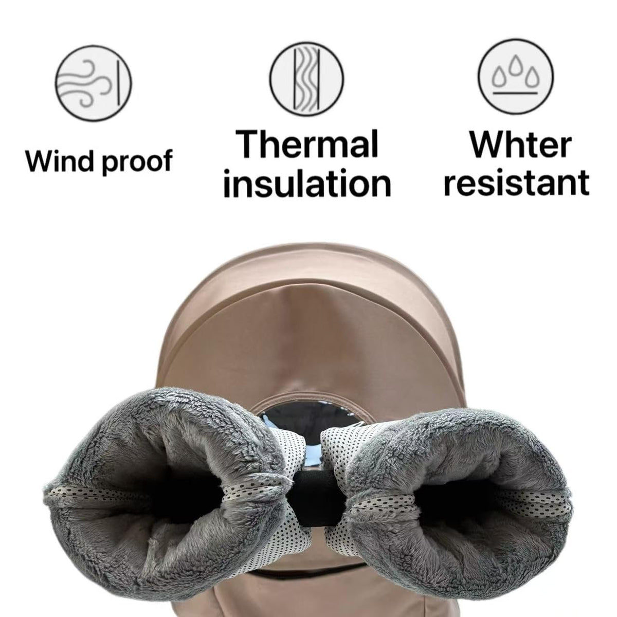 Winter Stroller Hand Muff - Water-Repellent Anti-Freeze Gloves with Plush Lining for Stroller Handlebars