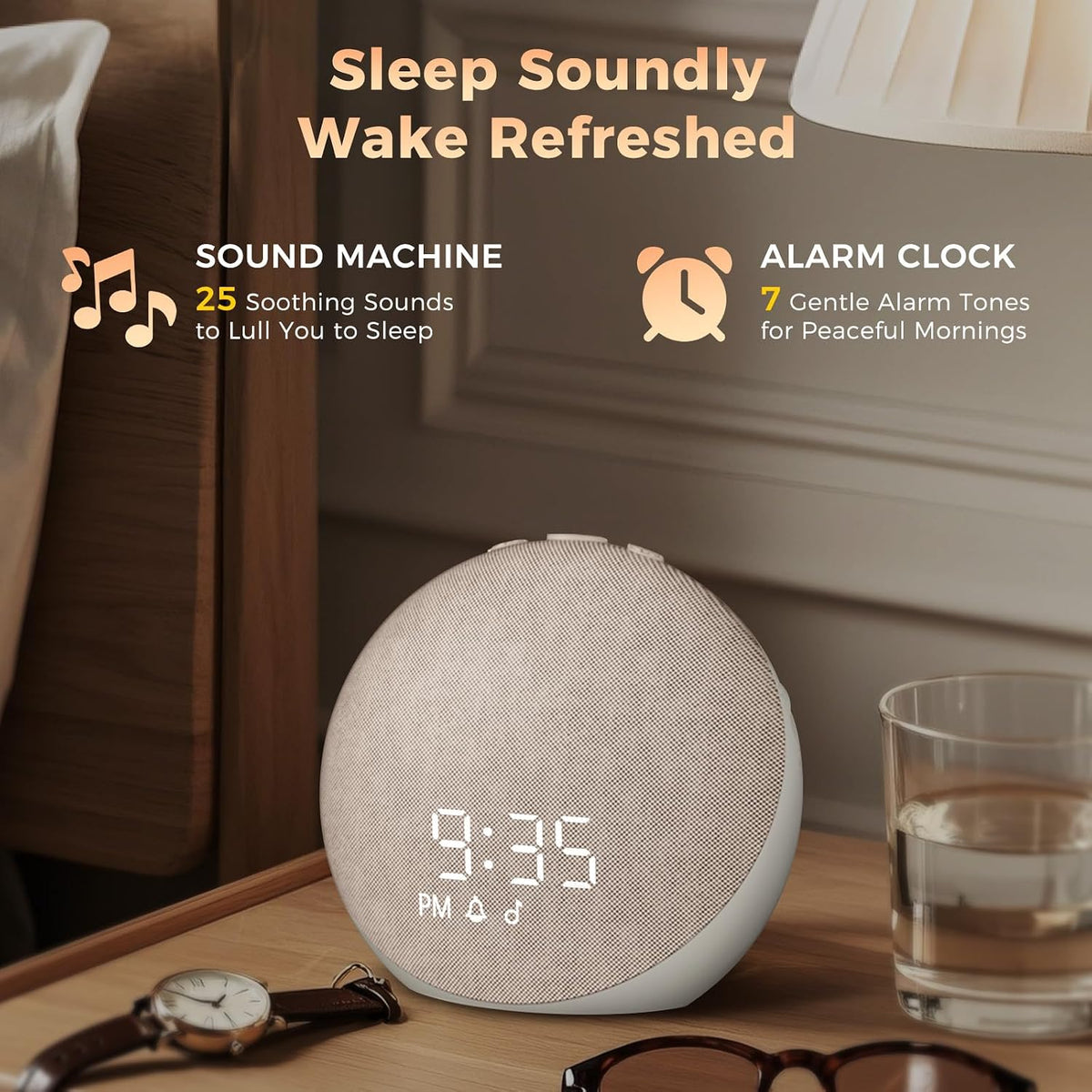 Sound Machine Alarm Clock for Bedroom: 25 Natural Sleep Sounds