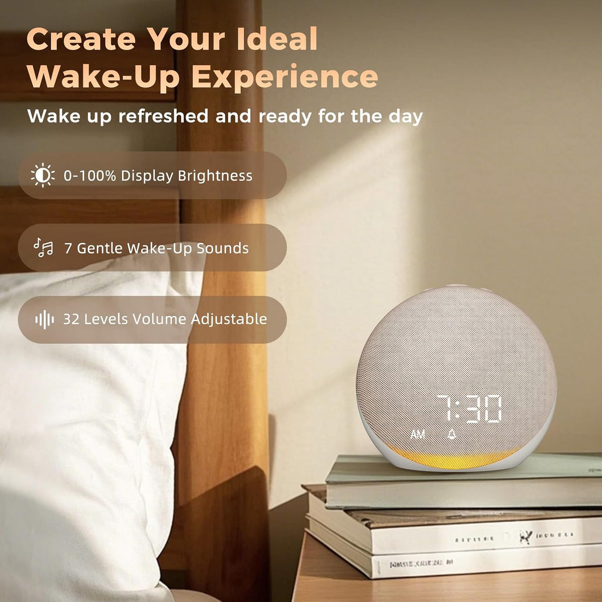 Sound Machine Alarm Clock for Bedroom: 25 Natural Sleep Sounds