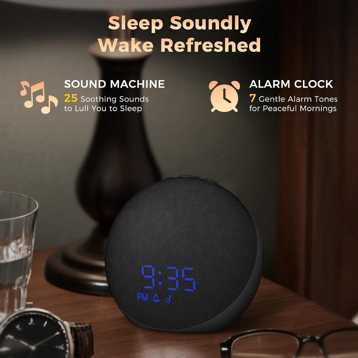 Sound Machine Alarm Clock for Bedroom: 25 Natural Sleep Sounds