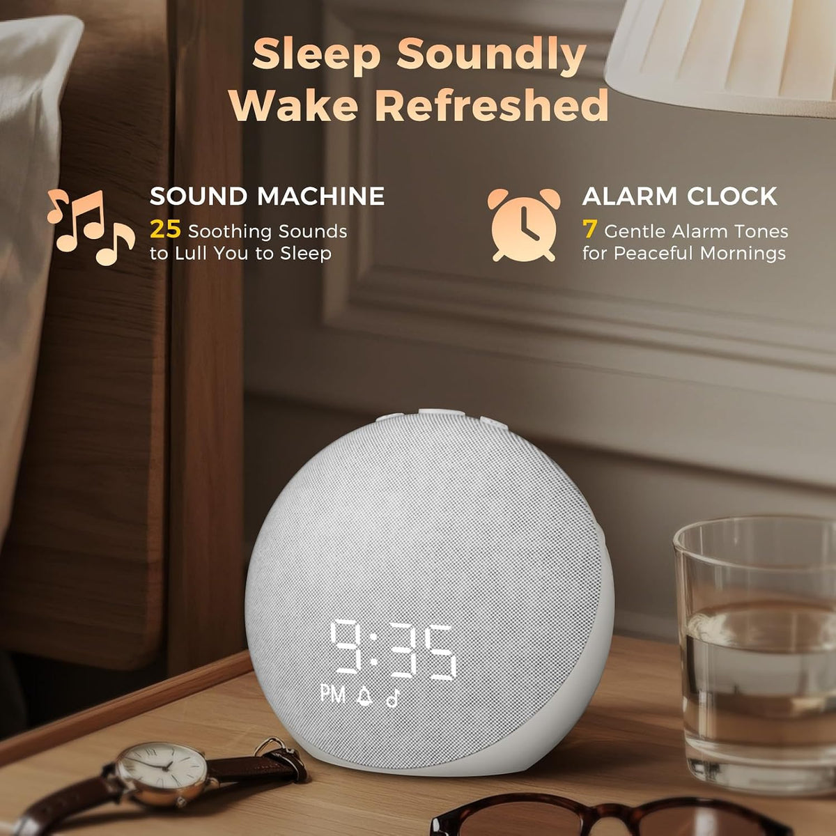 Sound Machine Alarm Clock for Bedroom: 25 Natural Sleep Sounds