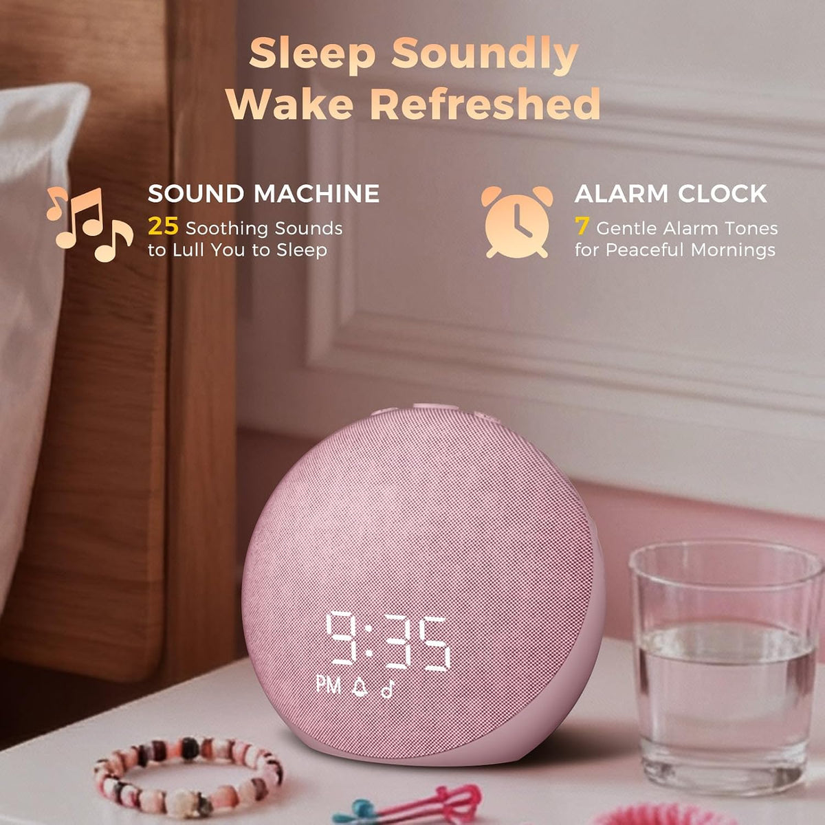 Sound Machine Alarm Clock for Bedroom: 25 Natural Sleep Sounds