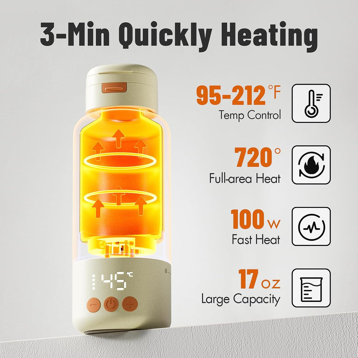 Portable Bottle Warmer - Detachable 10000mAh Battery, 212°F Boil & Sterilization, 3 Min Fast Heating, 100W, 17 OZ Large Capacity, Designed for Travel Bottle Warmer On the Go