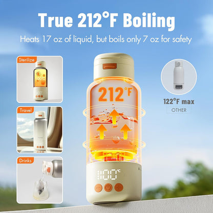 Portable Bottle Warmer - Detachable 10000mAh Battery, 212°F Boil & Sterilization, 3 Min Fast Heating, 100W, 17 OZ Large Capacity, Designed for Travel Bottle Warmer On the Go