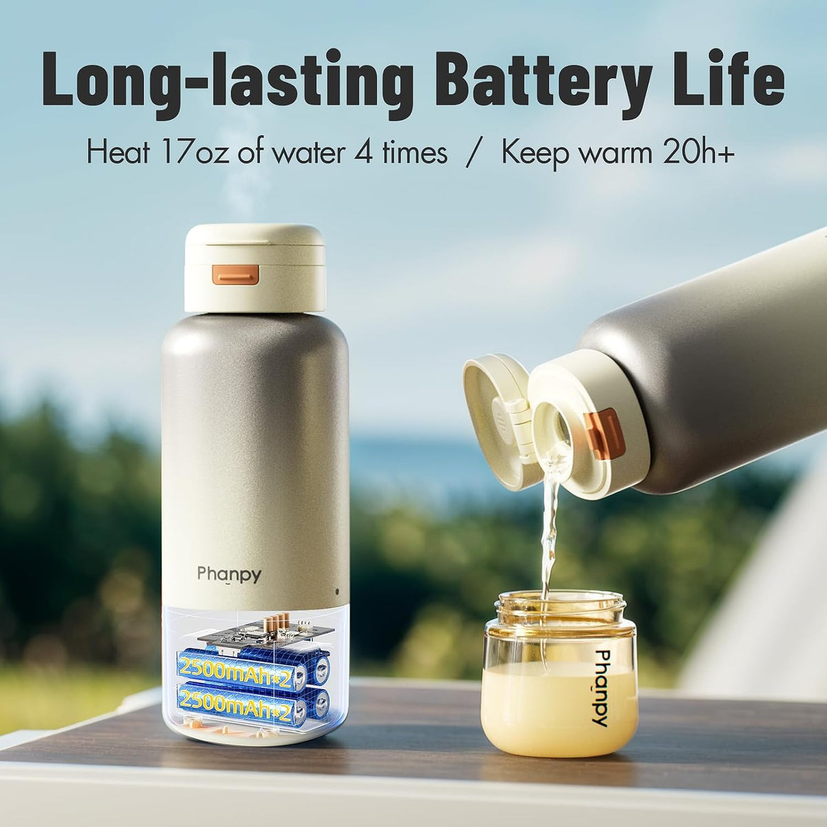 Portable Bottle Warmer - Detachable 10000mAh Battery, 212°F Boil & Sterilization, 3 Min Fast Heating, 100W, 17 OZ Large Capacity, Designed for Travel Bottle Warmer On the Go