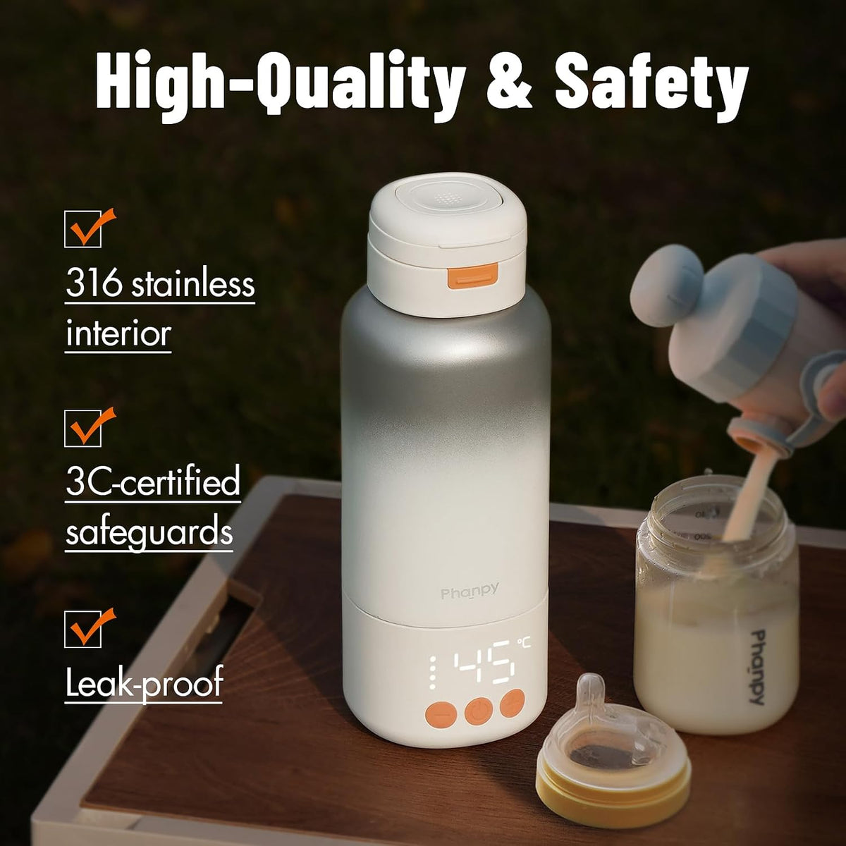 Portable Bottle Warmer - Detachable 10000mAh Battery, 212°F Boil & Sterilization, 3 Min Fast Heating, 100W, 17 OZ Large Capacity, Designed for Travel Bottle Warmer On the Go