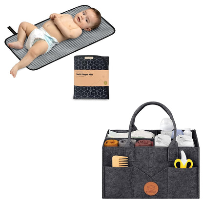 Portable Diaper Changing Pad and Baby Diaper Caddy Organizer - Waterproof Foldable Baby Changing Mat, Travel Change Mat, Nursery Organizer for Infant