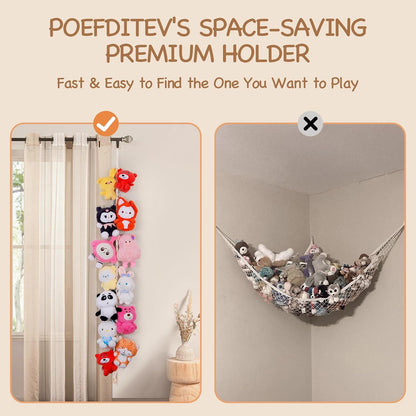 Stuffed Animal Storage Chain Boho Room Decor, Hanging Stuffed Animal Holder with 20 Metal Clips, Macrame Plush Toy Corner Organizer for Kids Baby Nursery Bedroom Playroom Wall Decor
