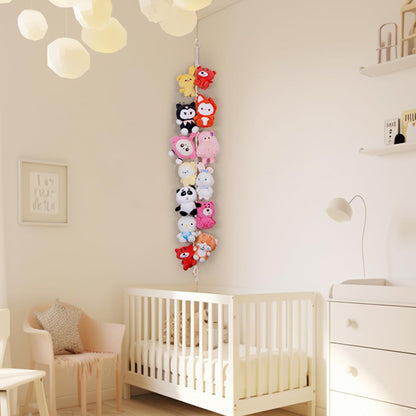 Stuffed Animal Storage Chain Boho Room Decor, Hanging Stuffed Animal Holder with 20 Metal Clips, Macrame Plush Toy Corner Organizer for Kids Baby Nursery Bedroom Playroom Wall Decor