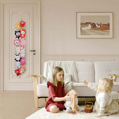 Stuffed Animal Storage Chain Boho Room Decor, Hanging Stuffed Animal Holder with 20 Metal Clips, Macrame Plush Toy Corner Organizer for Kids Baby Nursery Bedroom Playroom Wall Decor