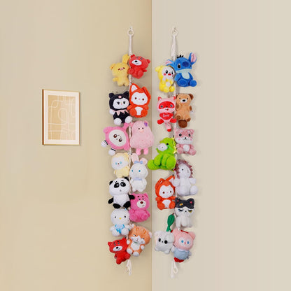 Stuffed Animal Storage Chain Boho Room Decor, Hanging Stuffed Animal Holder with 20 Metal Clips, Macrame Plush Toy Corner Organizer for Kids Baby Nursery Bedroom Playroom Wall Decor