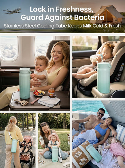 22oz Portable Breast Milk Cooler with 2 Bottles for Work & Travel
