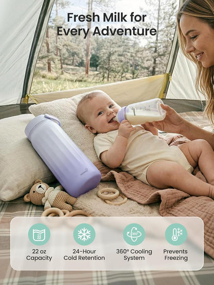 22oz Portable Breast Milk Cooler with 2 Bottles for Work & Travel