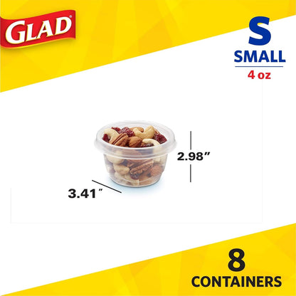 Glad Food Storage Containers - Mini Round Containers - 4 Ounce - 8 Containers