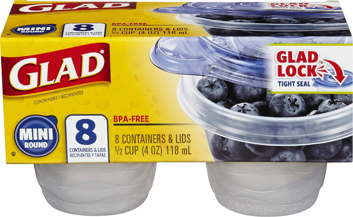 Glad Food Storage Containers - Mini Round Containers - 4 Ounce - 8 Containers