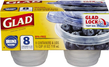 Glad Food Storage Containers - Mini Round Containers - 4 Ounce - 8 Containers