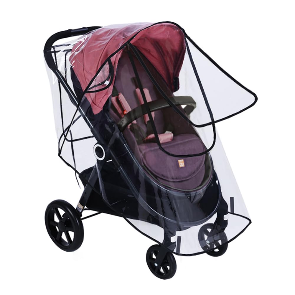 Stroller Rain Cover Universal Stroller Accessory Clear Windproof Waterproof Baby Travel Weather Shield Raincoat Protect from Rain Wind Dust Snow with Side Flaps for Ventilation