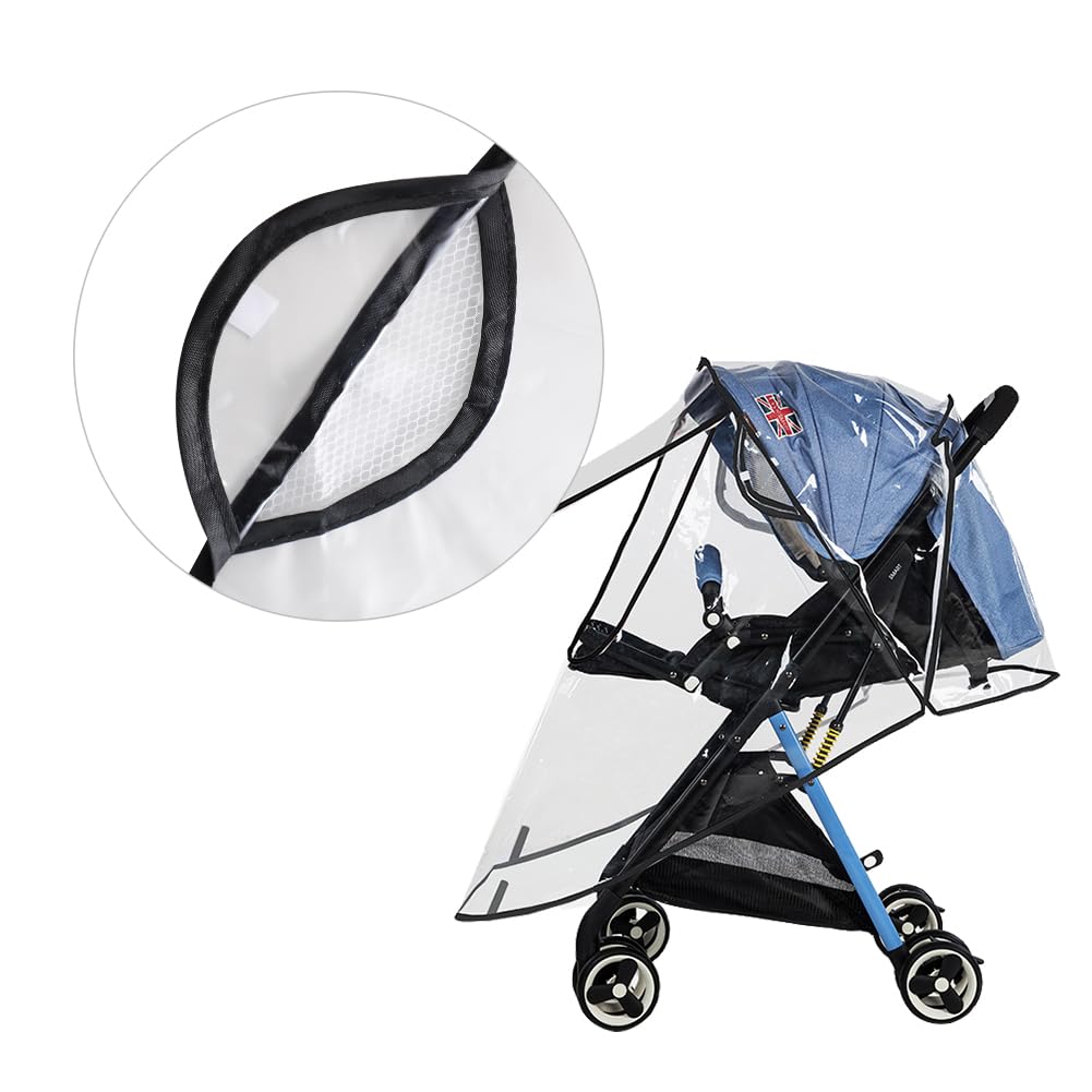 Stroller Rain Cover Universal Stroller Accessory Clear Windproof Waterproof Baby Travel Weather Shield Raincoat Protect from Rain Wind Dust Snow with Side Flaps for Ventilation