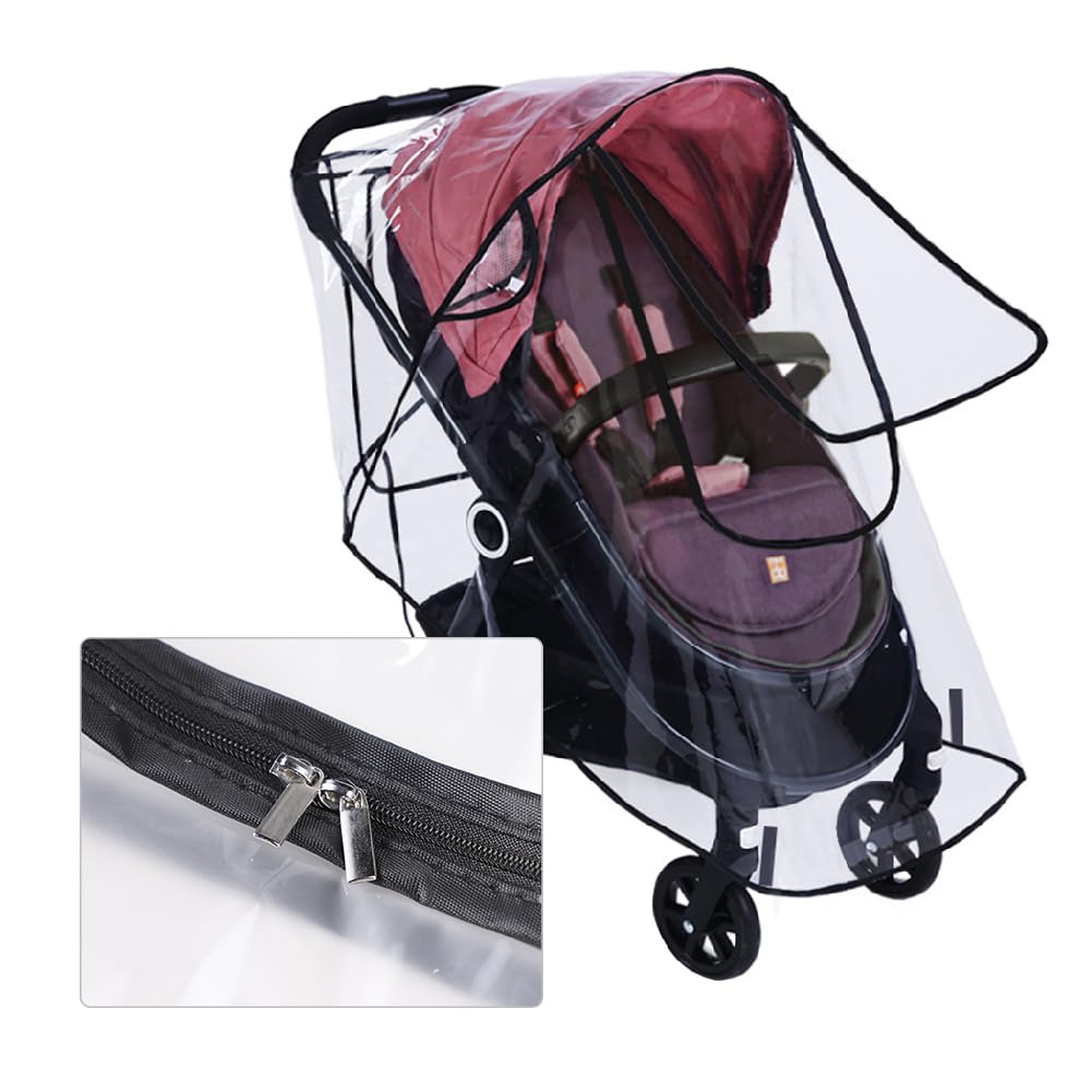 Stroller Rain Cover Universal Stroller Accessory Clear Windproof Waterproof Baby Travel Weather Shield Raincoat Protect from Rain Wind Dust Snow with Side Flaps for Ventilation