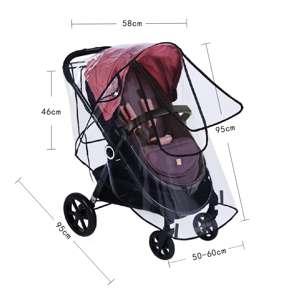 Stroller Rain Cover Universal Stroller Accessory Clear Windproof Waterproof Baby Travel Weather Shield Raincoat Protect from Rain Wind Dust Snow with Side Flaps for Ventilation