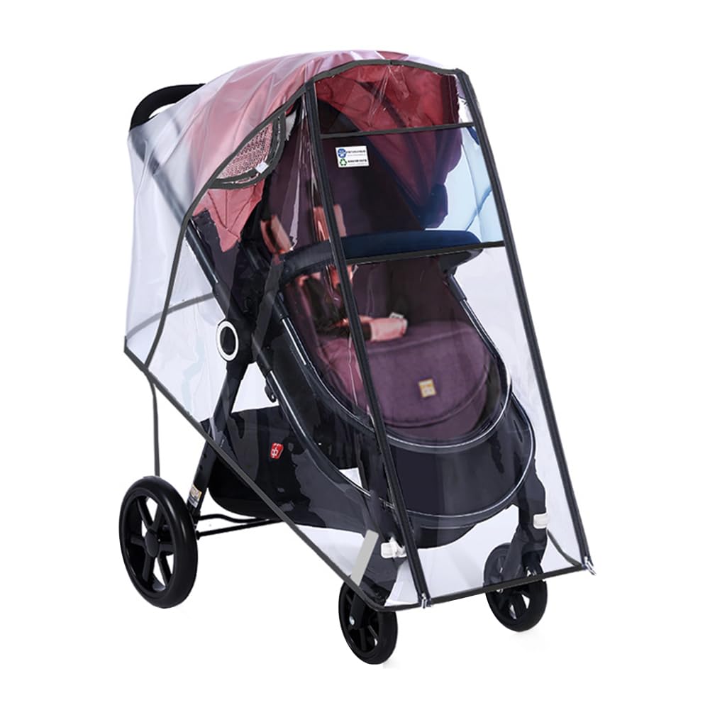 Stroller Rain Cover Universal Stroller Accessory Clear Windproof Waterproof Baby Travel Weather Shield Raincoat Protect from Rain Wind Dust Snow with Side Flaps for Ventilation