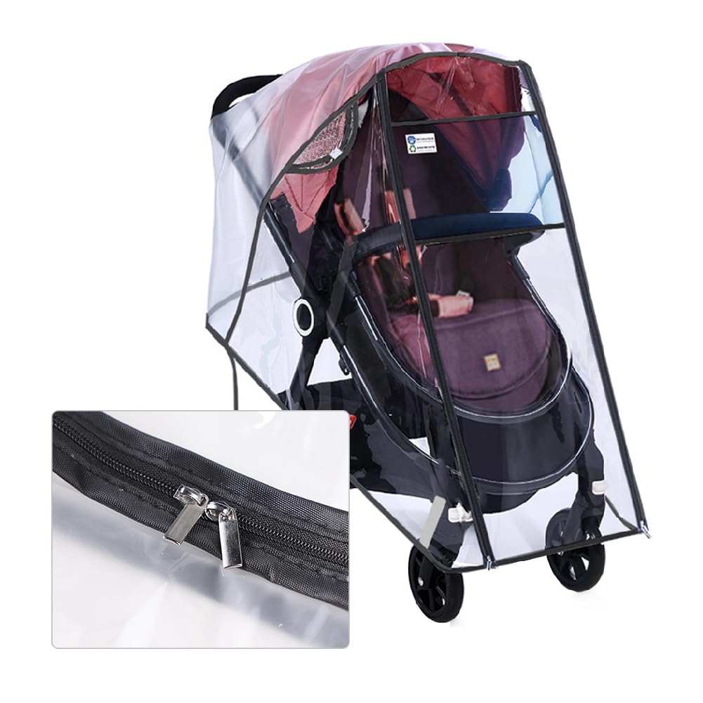Stroller Rain Cover Universal Stroller Accessory Clear Windproof Waterproof Baby Travel Weather Shield Raincoat Protect from Rain Wind Dust Snow with Side Flaps for Ventilation
