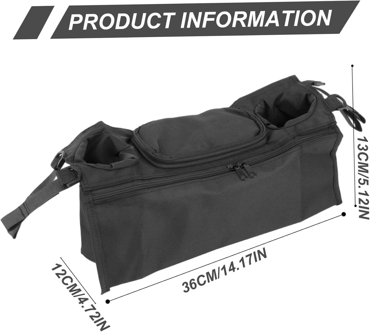 Stroller Caddy, Oxford Cloth Stroller Organizer with Cup Holder, Zippered Pocket and Adjustable Straps, Utilisation intérieure