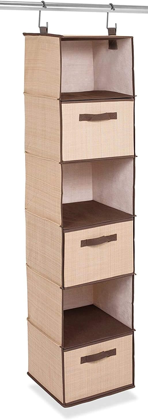 Internet's Best Hanging Closet Organizer with Drawers | 6 Shelf | 3 Drawers | Clothing Sweaters Shoes Accessories Storage | Grey